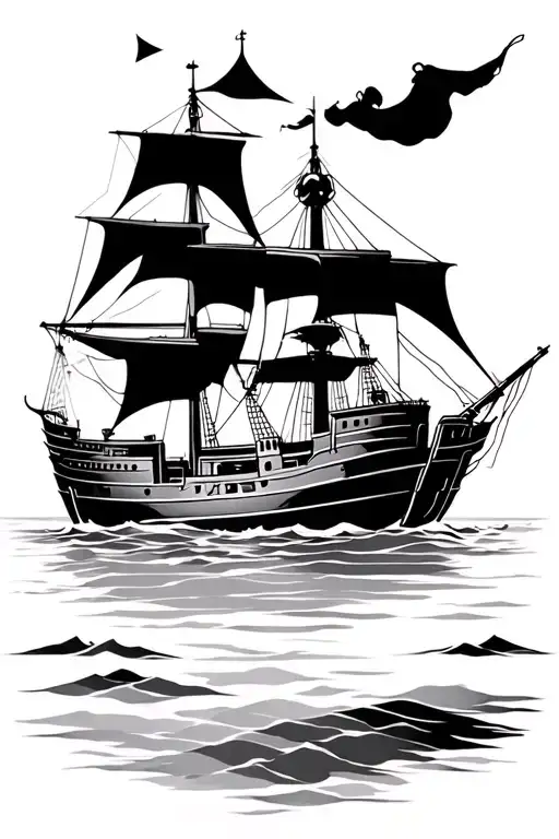 Old Ship And Geometric Shapes In The Background