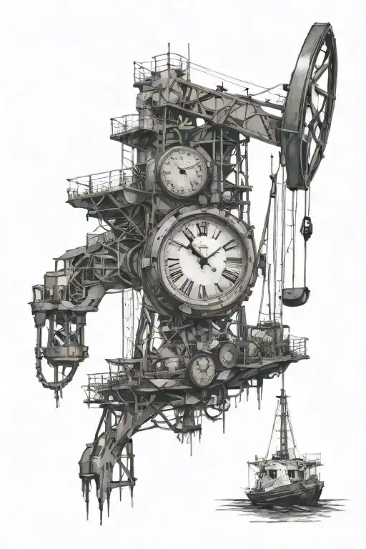 Clock And Oil Rig With Grandpa