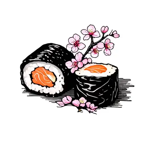 Sushi And Sakura Tree