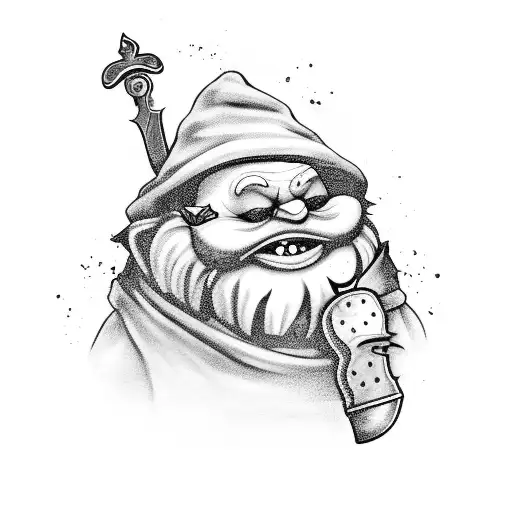 A Garden Gnome With An Evil Grin Holding A Bloody Knife