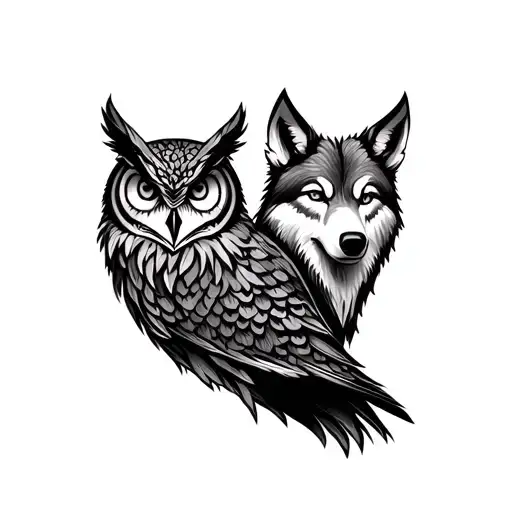 Wolf And Owl In Forest
