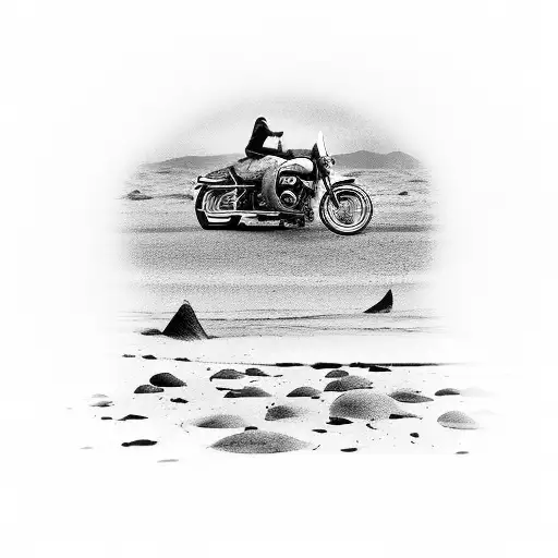 A Majestic Black And Grey Harley Davidson Motorcycle Cruising Down A Sandy Beach At Sunset