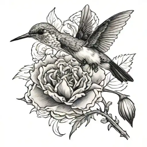 Yellow Carnation With Hummingbird Perched