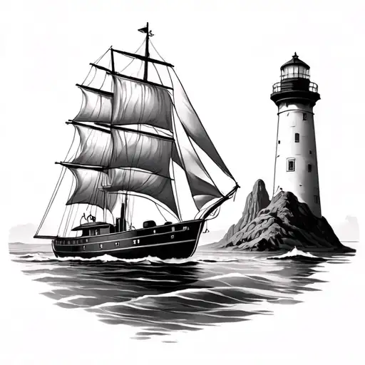 Sailing Yacht Infront Of A Lighthouse