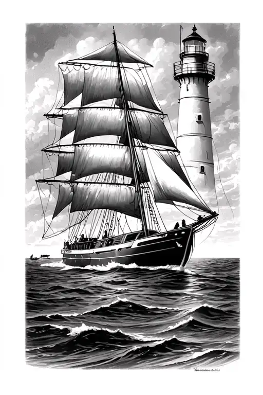 Sailing Yacht Infront Of A Lighthouse