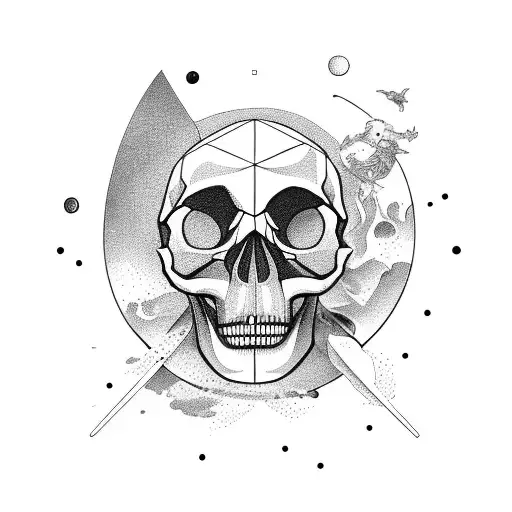 Astrological Forest Skull Black And Gray Tattoo Designs