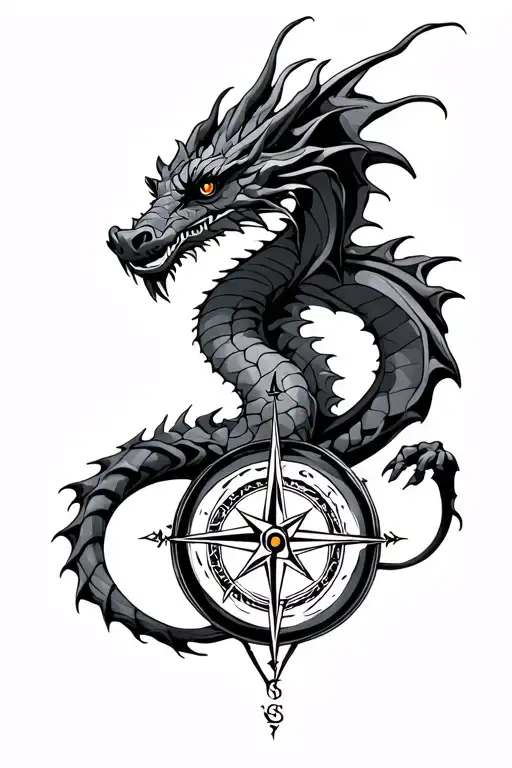 Dragon And Compass Rose Intertwined