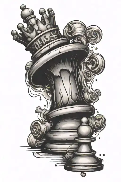 Chess Pawn With A Crown On Its Head With Other Chess Pieces Falling Around It
