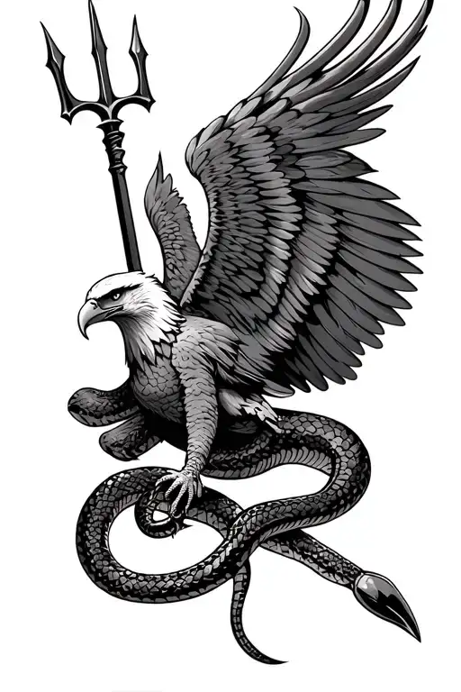 Eagle With Trident And A Snake