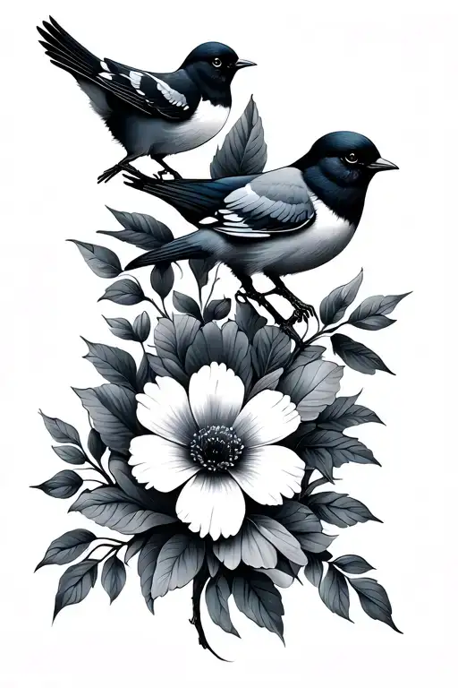 Fine Line Flowers And 3 Birds