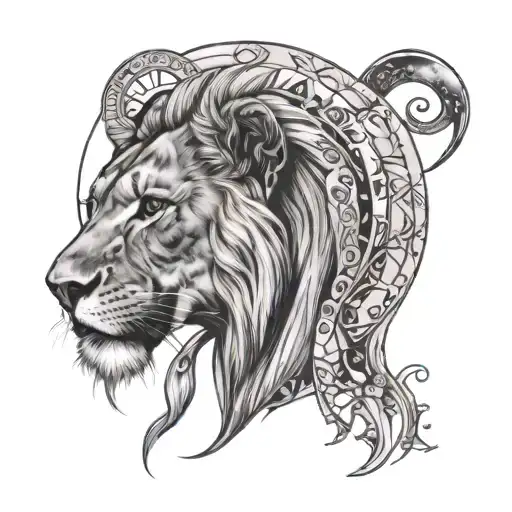Combine The Image Of A Lioness With Runes And Phases Of The Moon In A Mystical Style