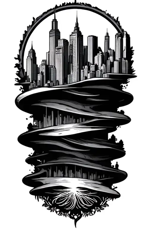 City Skyline With Layers For Men's Leg