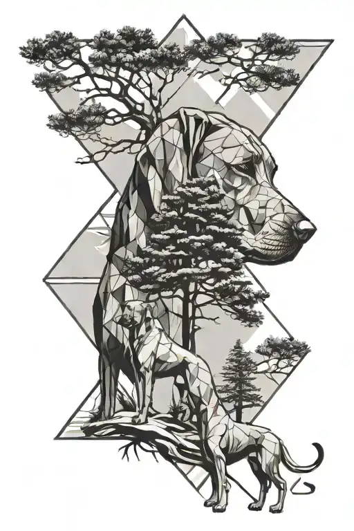 Geometric Pine Tree And Vizsla Dog