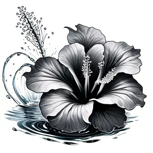Hibiscus And Water Tattoo Design