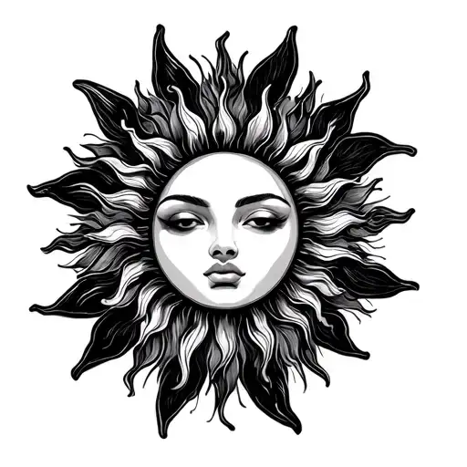 Balck And White Sun Tattoo Delicate Around The Countours Of A Breast
