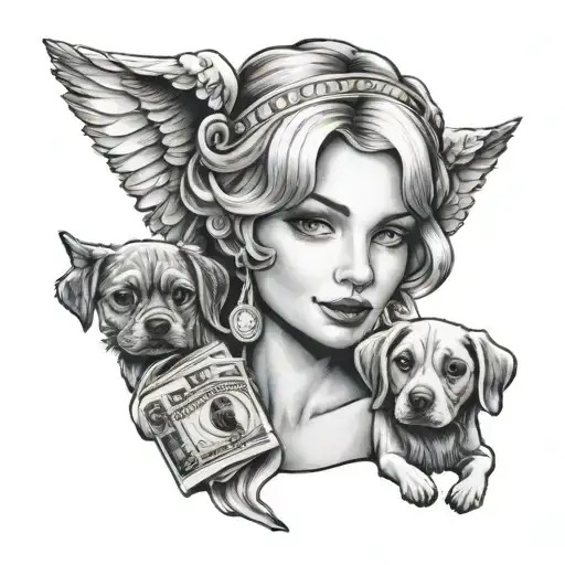 Angel Face With Money And A Dog