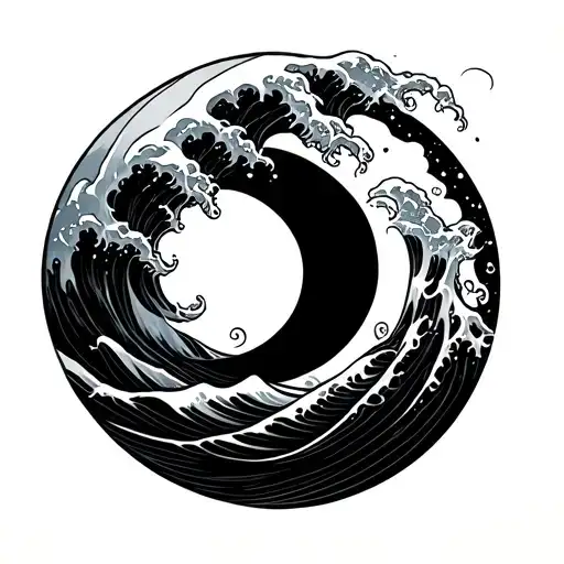 Moon And Wave Forming The Shape Inside