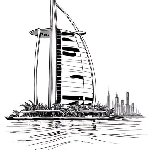 Burj Al Arab Simple Line Drawing Continuous Line