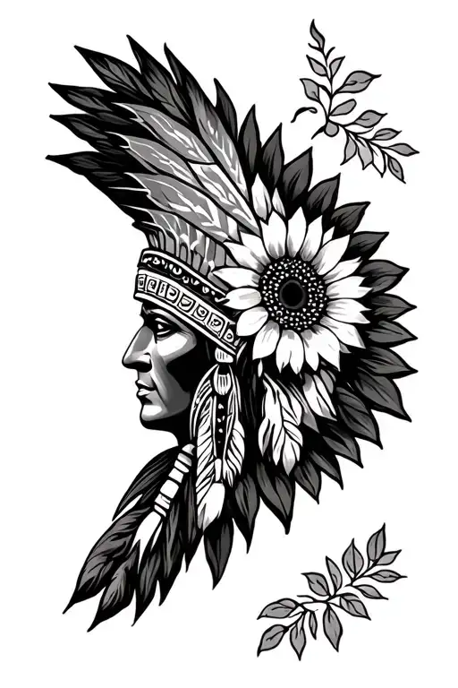 Indian Cheif Head Dress With Sunflowers Color