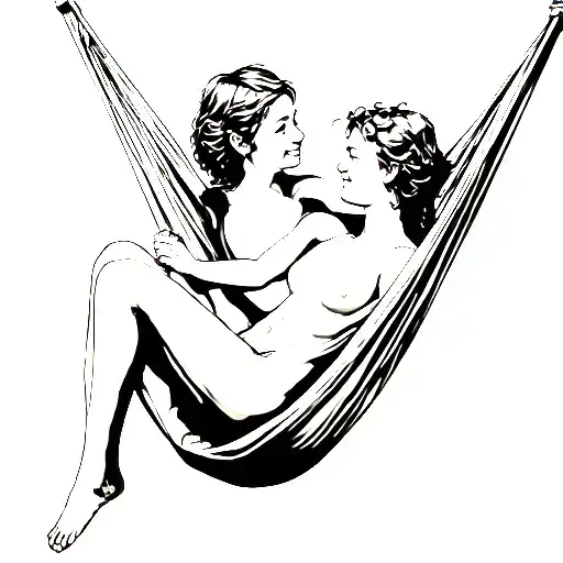 Two People In A Hammock Children Holding Hands