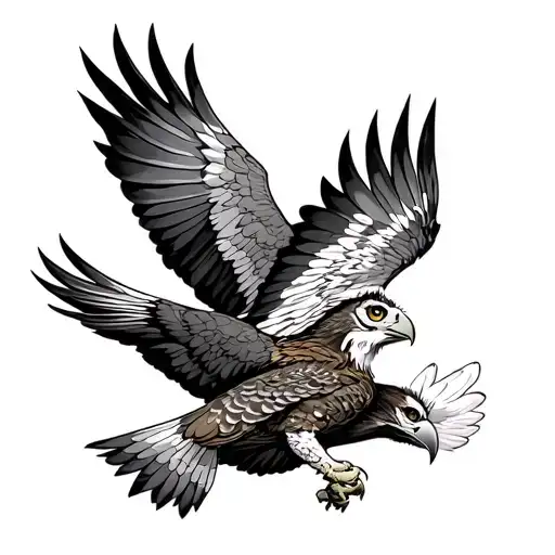 Owl And Eagle Flying