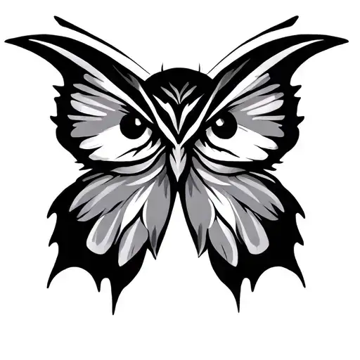 Abstract Minimalistic Cartonish Butterfly Owl Tattoo Design