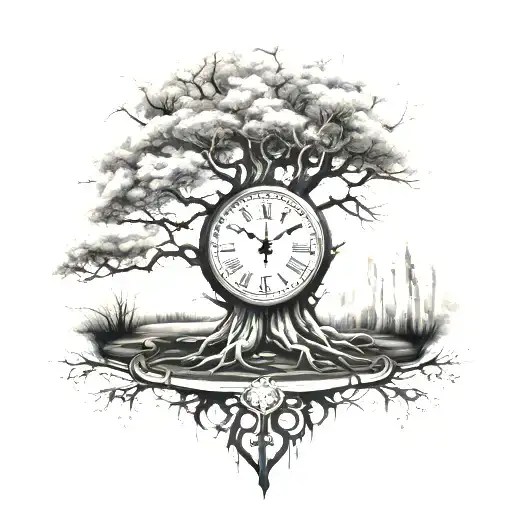 Tree With Clock Surrounded