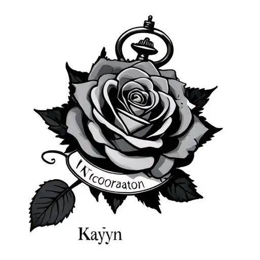 Black And Grey Rose And Pocket Watch With The Name Kaylynn Incorporated