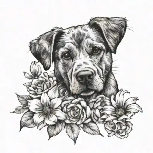 A Realistic Portrait Of A Dog Paw Print Surrounded By Blooming Flowers