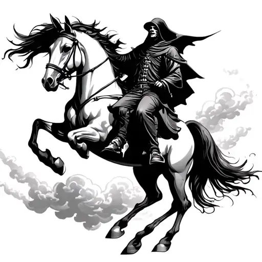 Grim Reaper On His Horse Morphing From A Cloud