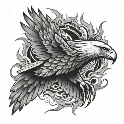 A Majestic Eagle Soaring Through Flames Left Arm