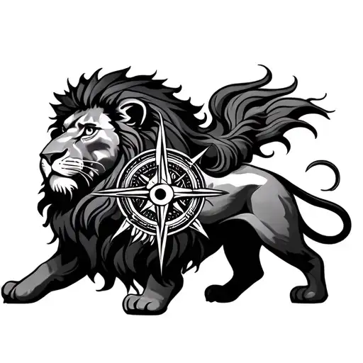 Real Lion With Compass Rose Surrounded