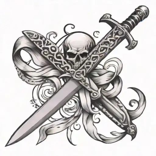 Sword And Cancer Ribbon Intertwined