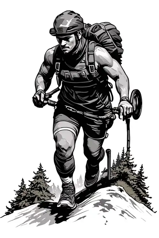 Mountain Trail Runner With Gear