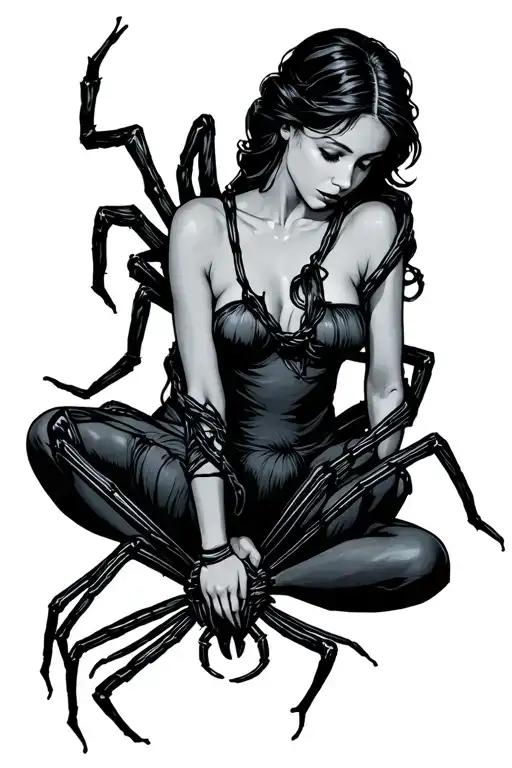 Woman Tied Up By A Spider