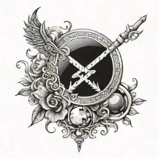 A Unique Tummy Tuck Tattoo Design With Elements Of Sagittarius Symbols And Gemstones