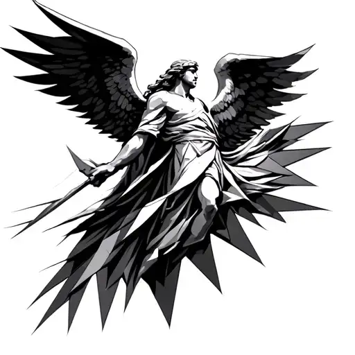 I Want A Biblical Tatto Of A Archangel With Geometric Shapes And Lines