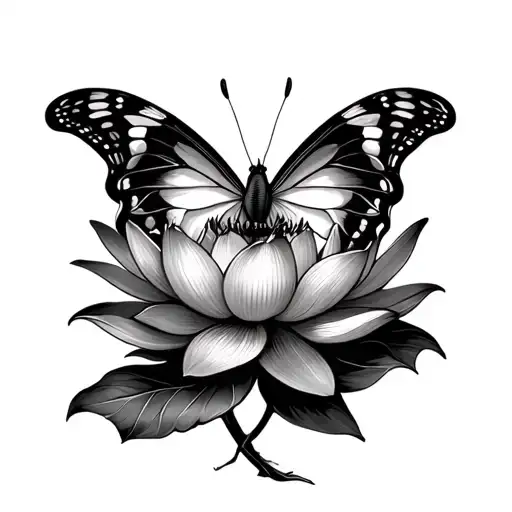 Black Butterfly Sitting On A Lotus Flower Blooming