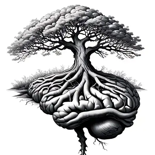 Tree Of Life Shaped Like A Brain With Roots Of Serotonin And Dopamine