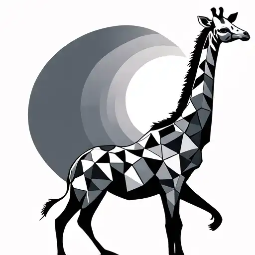 Grey And Black Geometric Giraffe With Sun Rising