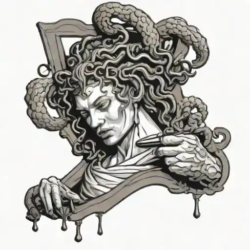 Medusa Looking In A Mirror Being Smashed By A Hammer