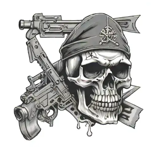 A Skull With A Ak47 With Words Fener Written Along