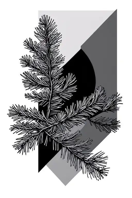 Pine Branch Geometric Tattoo With Emphasis On Negative Space