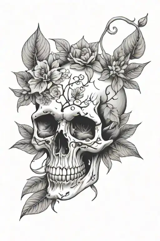 Skull And Plants Intertwined