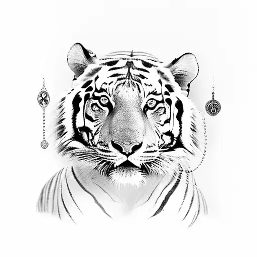 Marigold And Cosmos With A Tiger And A Rosary