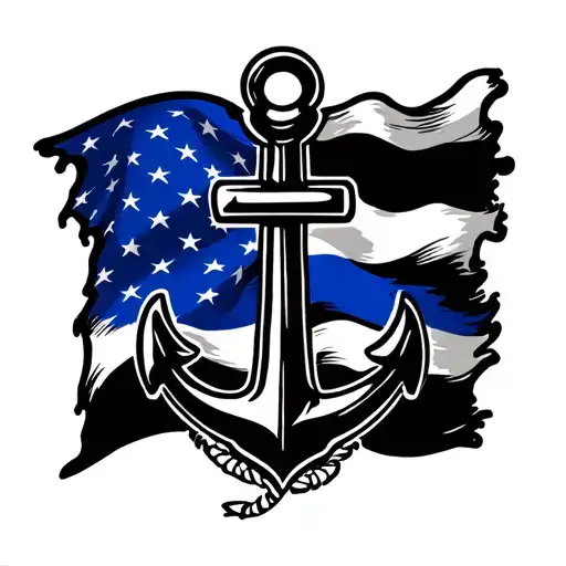 Navy Anchor In The Outline Of The Fire Emblem With The Thin Blue Line Flag Behind It