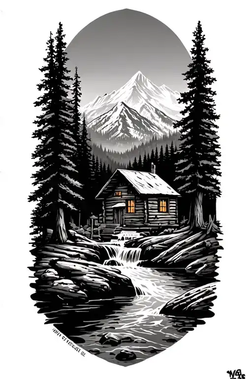 Forest Mountain Log Cabin River