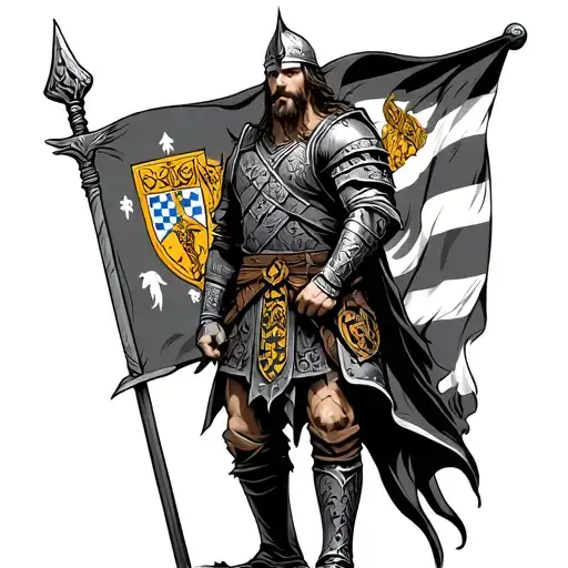 Croatian Viking Warrior With Flag At War