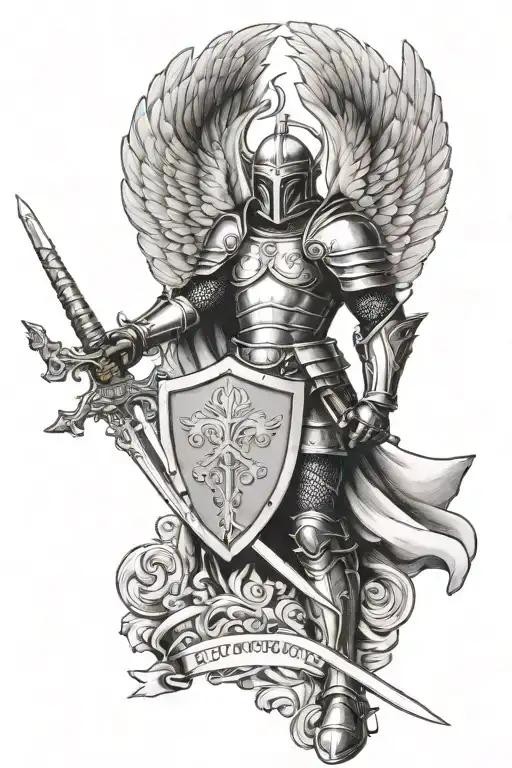 Guardian Angel Wearing Armour With A Shield And A Sword