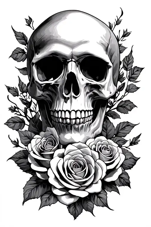 Skull With Roses Memento Mori Shoulder